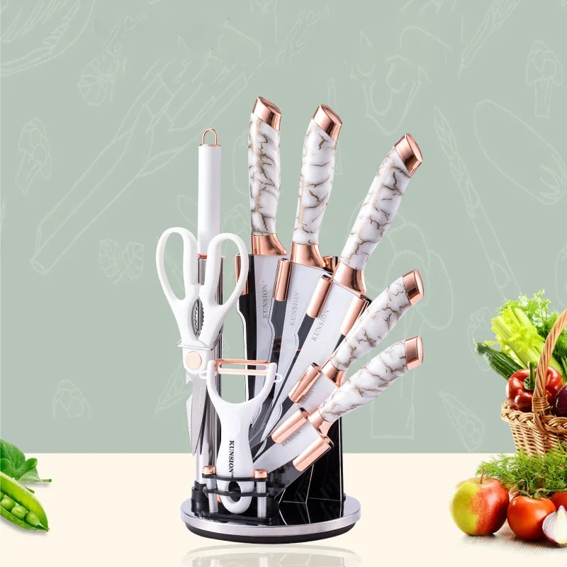Morden Kitchen Knife 9pcs Acrylic Holder Stainless Steel Slicing Knife Luxury Kitchen Set
Morden Kitchen Knife 9pcs Acrylic Holder Stainless Steel Slicing Knife Luxury Kitchen Set