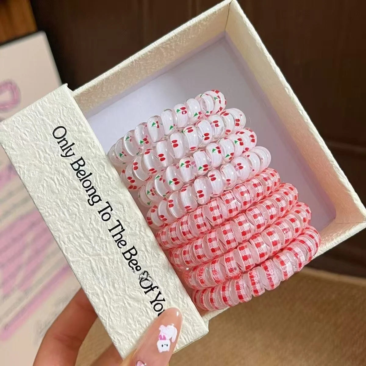 8pcs-cherry pattern sweet hairband high elasticity seamless design telephone wire accessory durable girl's hair ties
8pcs-cherry pattern sweet hairband high elasticity seamless design telephone wire accessory durable girl's hair ties