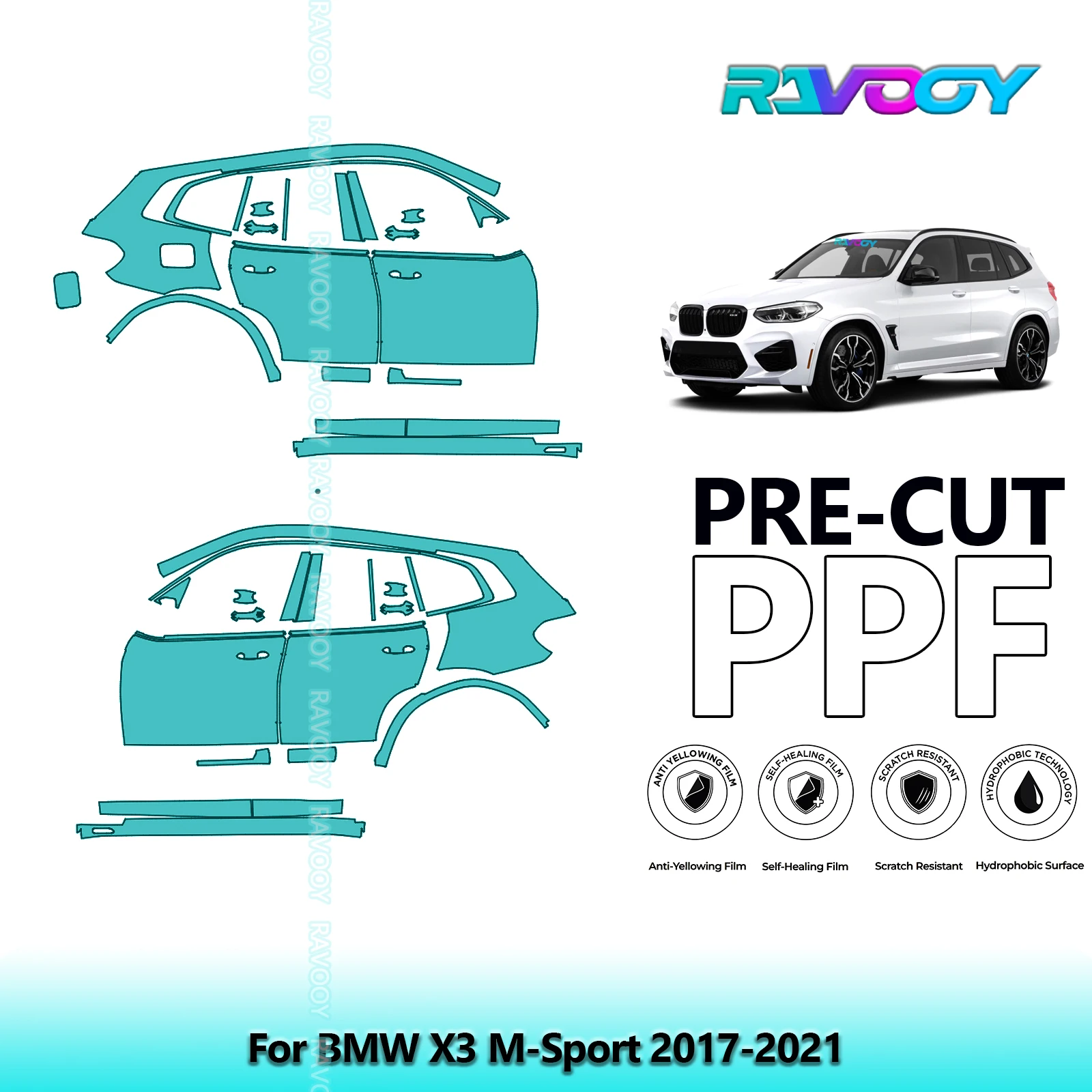 For BMW X3 M-Sport 2017-2021 8.5mil Clear Matte Pre-Cut PPF Door & A/B Pillar Kit TPU Paint Protection Film Set
For BMW X3 M-Sport 2017-2021 8.5mil Clear Matte Pre-Cut PPF Door & A/B Pillar Kit TPU Paint Protection Film Set