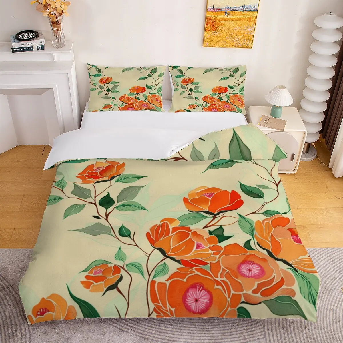 Orange-red flowers Down duvet cover large size rattan Modern trend of printed bedding
Orange-red flowers Down duvet cover large size rattan Modern trend of printed bedding