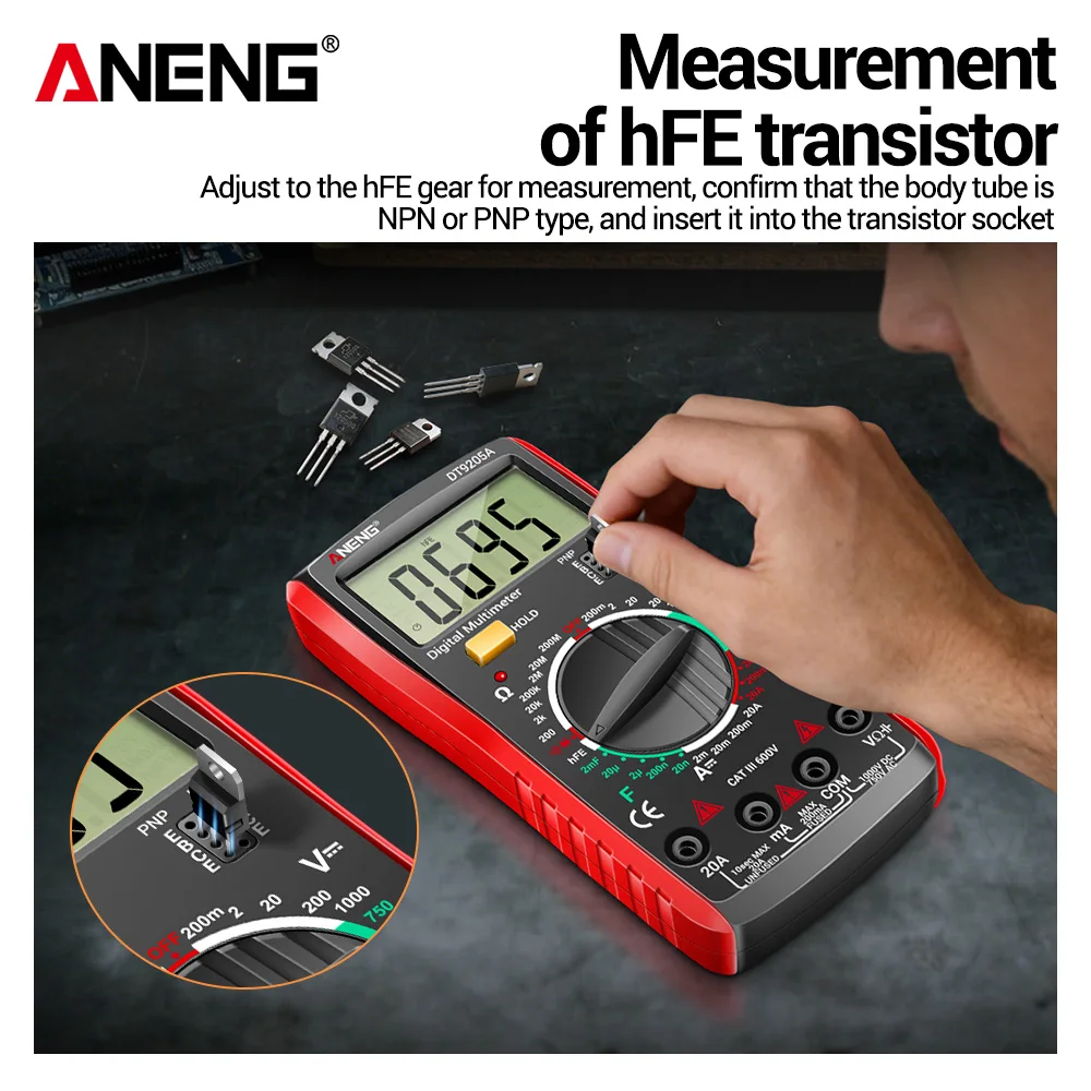 ANENG DT9205A Professional Multimeter 1999 Counts AC/DC Voltage Current Tester Resistance Triode Capacitor High-Precision Tools
ANENG DT9205A Professional Multimeter 1999 Counts AC/DC Voltage Current Tester Resistance Triode Capacitor High-Precision Tools