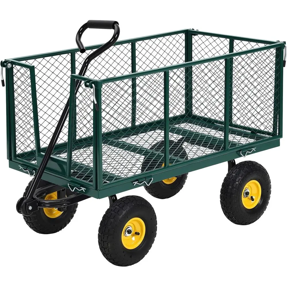 Sturdy 1100 lbs Steel Garden Cart with 10 Wheels, Rotating Handle, and Removable Sides for Outdoor, Farm, Yard, Beach Use
Sturdy 1100 lbs Steel Garden Cart with 10 Wheels, Rotating Handle, and Removable Sides for Outdoor, Farm, Yard, Beach Use