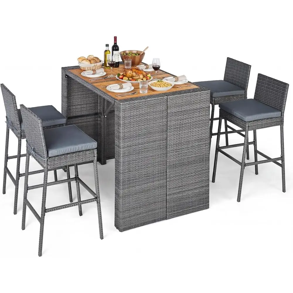 Bar Height Outdoor Wicker Patio Set with Acacia Wood Table and 4 Rattan Stools
Bar Height Outdoor Wicker Patio Set with Acacia Wood Table and 4 Rattan Stools