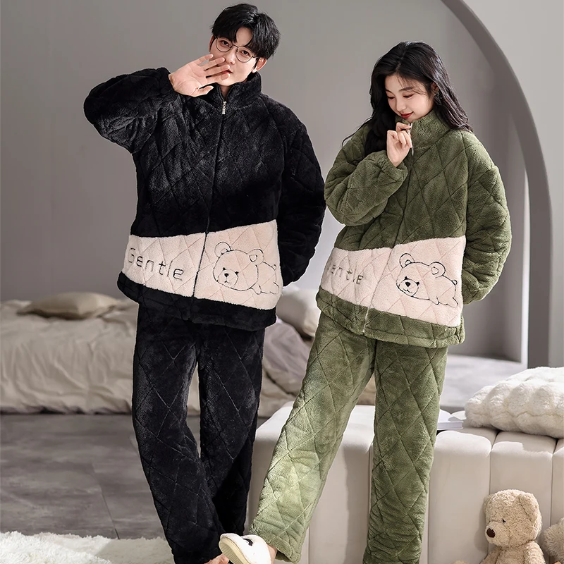 Winter Thick Warm Couple Pajamas Set 3 Layer Clip Cotton Women Sleepwear Leisure Soft Comfortable Homewear Clothing
Winter Thick Warm Couple Pajamas Set 3 Layer Clip Cotton Women Sleepwear Leisure Soft Comfortable Homewear Clothing