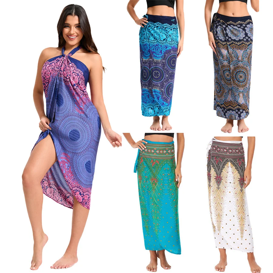 Женское пляжное платье макси с запахом в стиле бохо, длинная юбка с завязками, винтажное богемное регулируемое праздничное платье из искусственного шелка с высокой талией 
Женское пляжное платье макси с запахом в стиле бохо, длинная юбка с завязками, винтажное богемное регулируемое праздничное платье из искусственного шелка с высокой талией