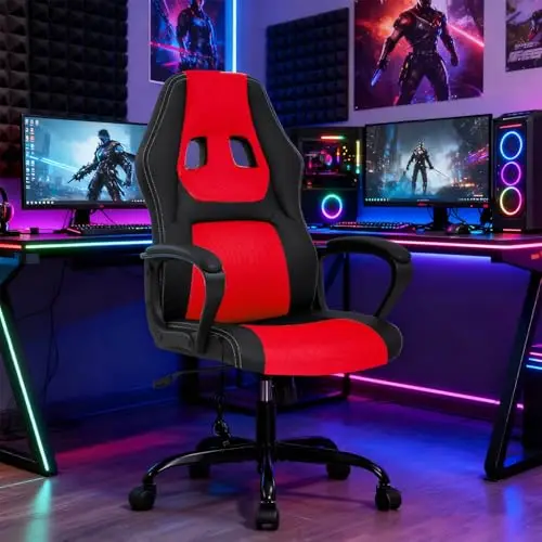 Red Ergonomic Gaming Chair With Adjustable Lumbar Support, Headrest, 360° Swivel And Massage Function For Computer Desk Use
Red Ergonomic Gaming Chair With Adjustable Lumbar Support, Headrest, 360° Swivel And Massage Function For Computer Desk Use