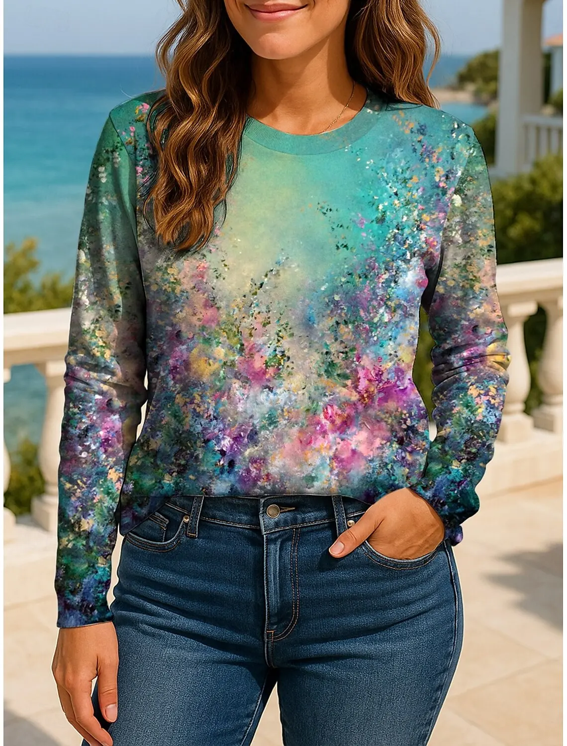 Женская футболка с цветочным рисунком и абстрактной футболкой, модная стильная футболка с длинным рукавом и круглым вырезом, обычные топы с 3D принтом, летний повседневный пуловер
Женская футболка с цветочным рисунком и абстрактной футболкой, модная стильная футболка с длинным рукавом и круглым вырезом, обычные топы с 3D принтом, летний повседневный пуловер