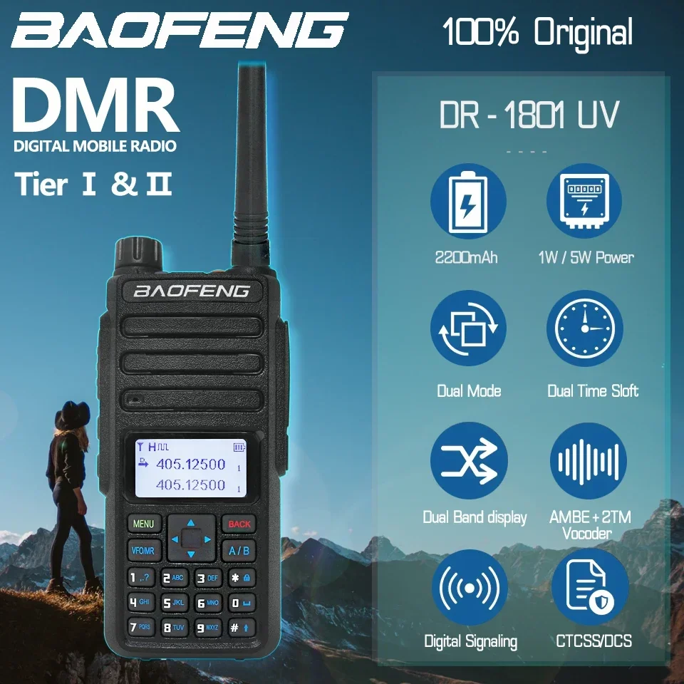 Baofeng DR-1801 DMR Digital Walkie Talkie Dual Time Slot Analog Tier 1&2 Long Range Dual Band 1024CH DM-1801 Ham Two Way Radio
Baofeng DR-1801 DMR Digital Walkie Talkie Dual Time Slot Analog Tier 1&2 Long Range Dual Band 1024CH DM-1801 Ham Two Way Radio
