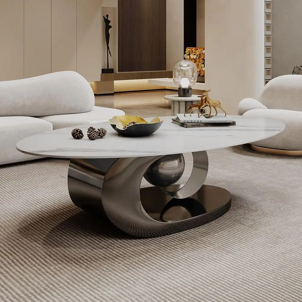 Oval Stone Coee Table, Gray Metal Base, 49.2" Lx27.6 Wx15.8 H | ern, Elegant Centerpiece, Stylish Living Rooms
Oval Stone Coee Table, Gray Metal Base, 49.2" Lx27.6 Wx15.8 H | ern, Elegant Centerpiece, Stylish Living Rooms