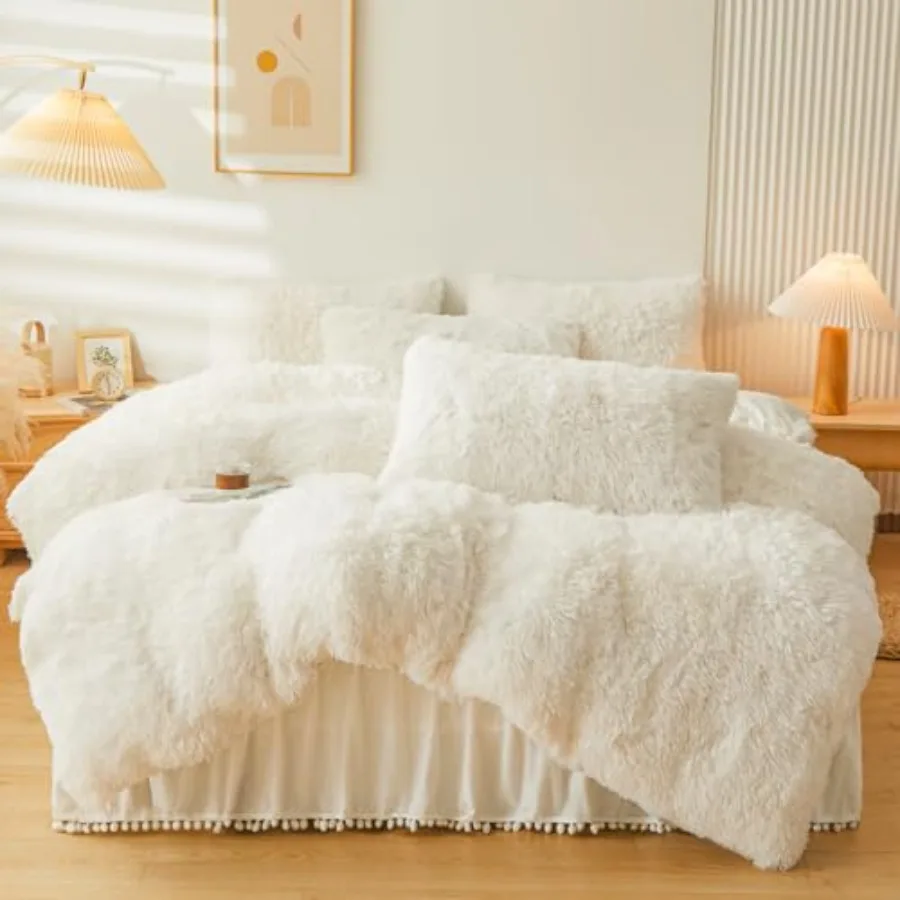 Fluffy Faux Fur Comforter Cover Queen Set - 4Pcs Fuzzy Plush Cream Bedding 1 Duvet Cover 2 Pillowcases 1 Velvet Bed Skirt
Fluffy Faux Fur Comforter Cover Queen Set - 4Pcs Fuzzy Plush Cream Bedding 1 Duvet Cover 2 Pillowcases 1 Velvet Bed Skirt