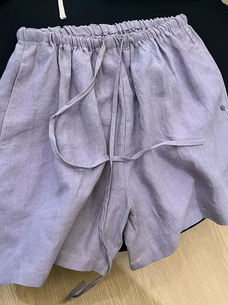 Lightweight Summer Casual Wide Leg Short Pants Women's Loose Fit A-Line Cotton Linen Straight Tube Sports Trousers in Purple
Lightweight Summer Casual Wide Leg Short Pants Women's Loose Fit A-Line Cotton Linen Straight Tube Sports Trousers in Purple