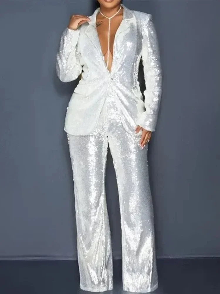 Fashion Solid Women 2 Pieces Sets Blazer Pant Suits Spring 2025 Long Sleeve Sequins Blazer Coat High Waist Wide Leg Pants Female
Fashion Solid Women 2 Pieces Sets Blazer Pant Suits Spring 2025 Long Sleeve Sequins Blazer Coat High Waist Wide Leg Pants Female