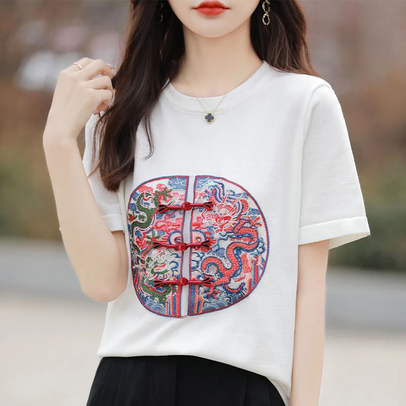 Thin short sleeved T-shirt for women's summer new round neck shirt, fashionable loose fitting women's fashionable top
Thin short sleeved T-shirt for women's summer new round neck shirt, fashionable loose fitting women's fashionable top