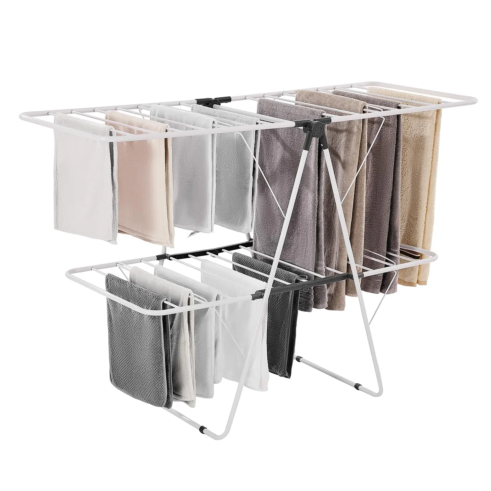 2-Tier Foldable Laundry Drying Rack With 31 Rods And Sock Clips, Height Adjustable Metal Stand For Indoor Outdoor Use
2-Tier Foldable Laundry Drying Rack With 31 Rods And Sock Clips, Height Adjustable Metal Stand For Indoor Outdoor Use