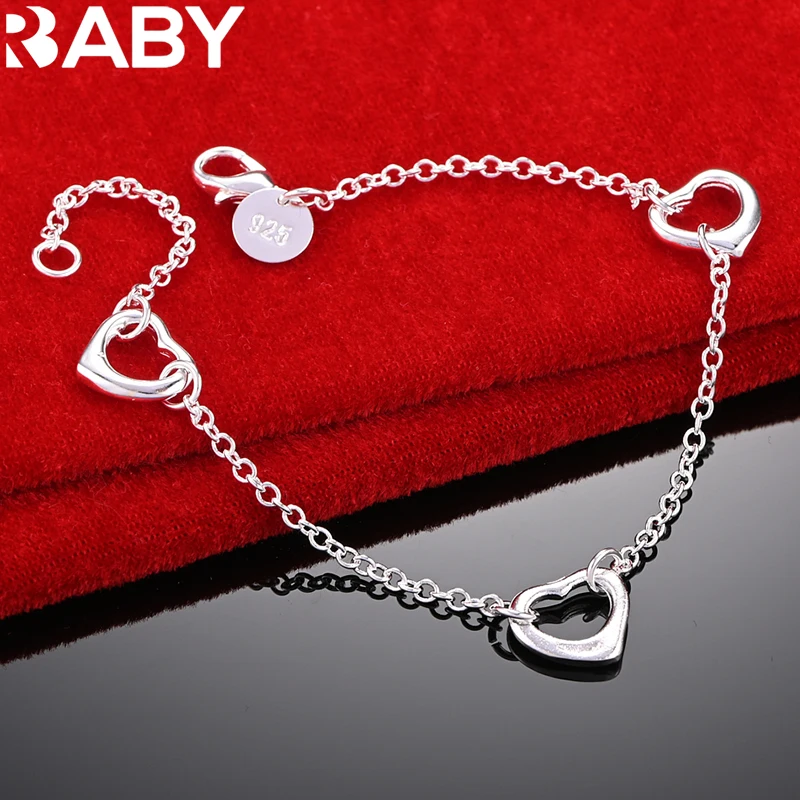 URBABY 925 Sterling Silver Three Heart Bracelet Chain For Women Fashion Wedding Party Accessories Charm Jewelry Valentine Gifts 
URBABY 925 Sterling Silver Three Heart Bracelet Chain For Women Fashion Wedding Party Accessories Charm Jewelry Valentine Gifts