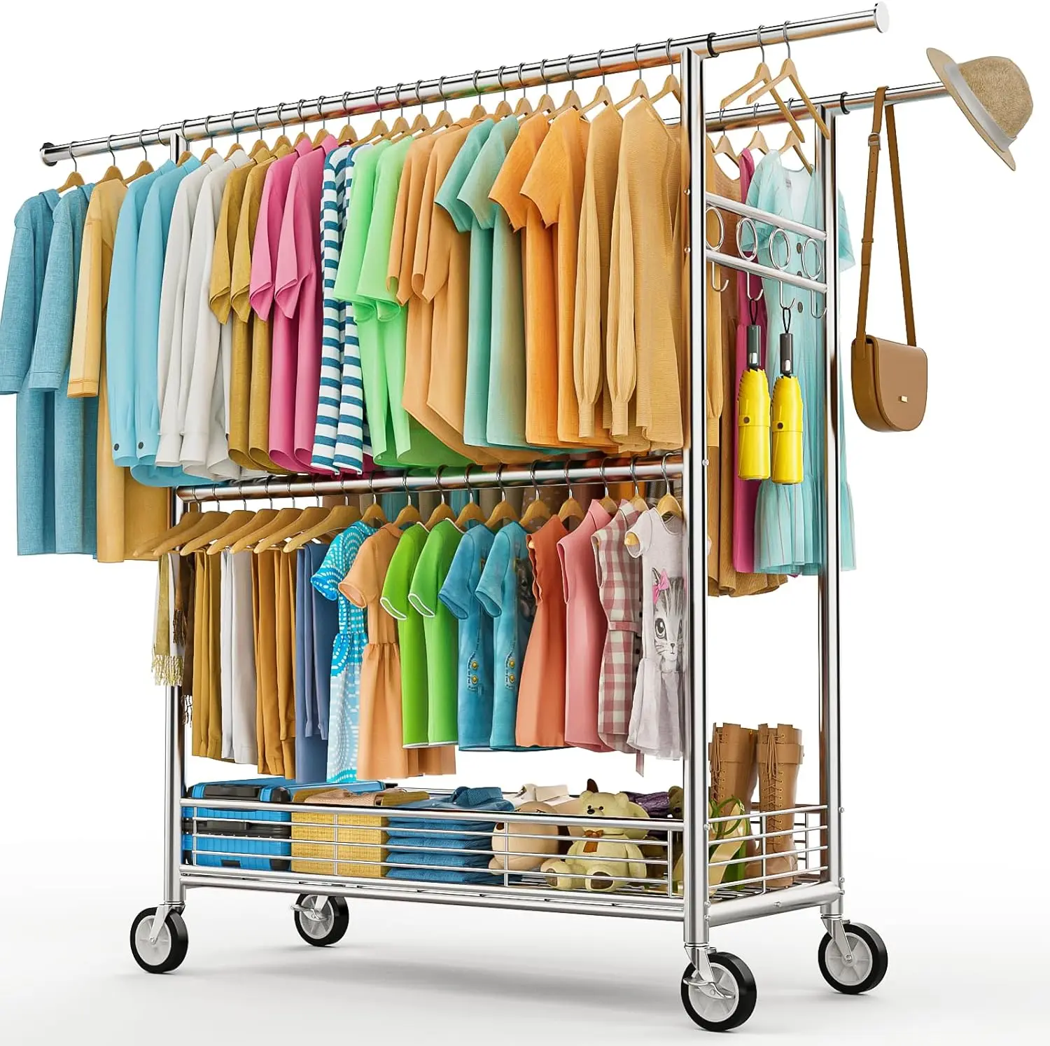 Heavy Duty Clothes Rack Load 960LBS, Three Rods Rolling Clothing Racks for Hanging Clothes, Rolling
Heavy Duty Clothes Rack Load 960LBS, Three Rods Rolling Clothing Racks for Hanging Clothes, Rolling