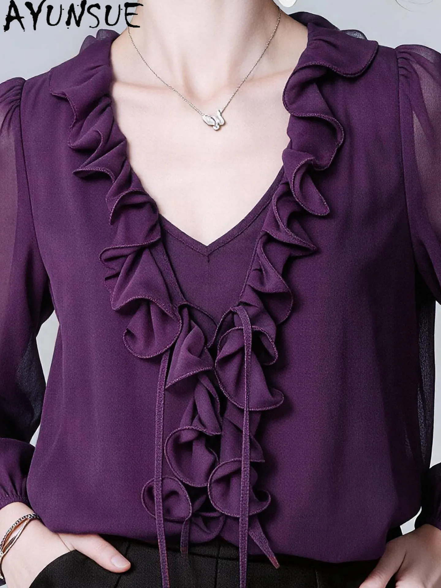 AYUNSUE 100% Mulberry Silk Blouse Women 2026 Summer Clothes Elegant Womens Blouses Fashion Top Solid Long Sleeve Блузка Женская
AYUNSUE 100% Mulberry Silk Blouse Women 2026 Summer Clothes Elegant Womens Blouses Fashion Top Solid Long Sleeve Блузка Женская