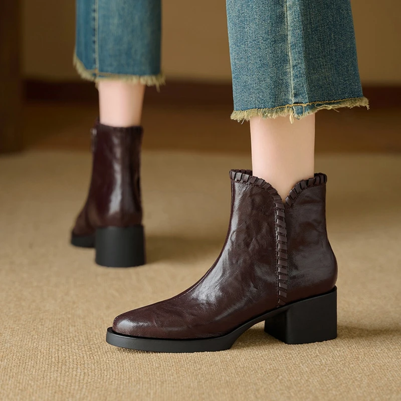 NEW Autumn/Spring Women Boots Genuine Leather Shoes for Women Pointed Toe Chunky Heel Shoes Zipper Ankle Boots Weave Daily Shoes
NEW Autumn/Spring Women Boots Genuine Leather Shoes for Women Pointed Toe Chunky Heel Shoes Zipper Ankle Boots Weave Daily Shoes