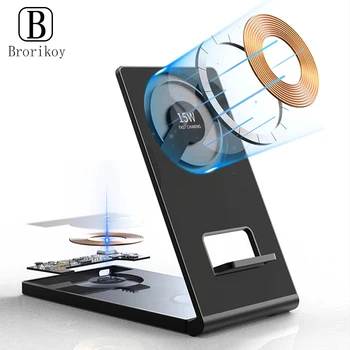 15W Fast Wireless Charger Stand For iPhone 14 13 12 11 X Samsung S21 Apple iWatch Airpods Pro 3in1 Wireless Charger Dock Station