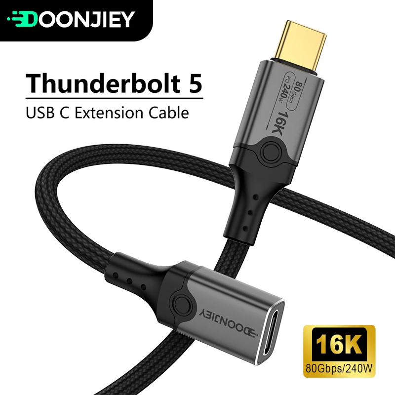 USB5 Type C Extension Cable Thunderbolt 5 16K@60Hz 80Gbps USB C Extender 240W Fast Charging Cord for iphone 16 MacBook iPad Pro
USB5 Type C Extension Cable Thunderbolt 5 16K@60Hz 80Gbps USB C Extender 240W Fast Charging Cord for iphone 16 MacBook iPad Pro