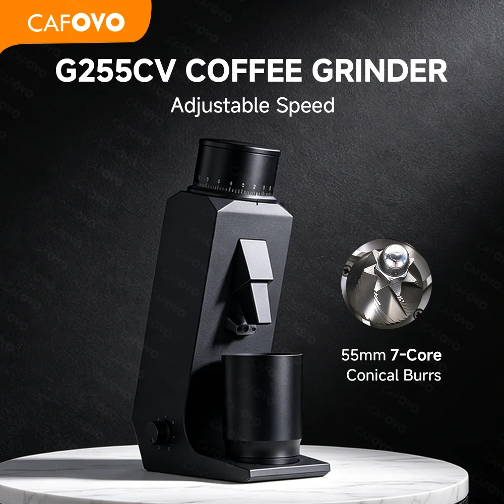 CAFOVO G255CV Single-Dose Coffee Grinder 55mm Conical 7-Core Burr Speed Range 100–400 RPM for Espresso and Pour-over Coffee Mill
CAFOVO G255CV Single-Dose Coffee Grinder 55mm Conical 7-Core Burr Speed Range 100–400 RPM for Espresso and Pour-over Coffee Mill