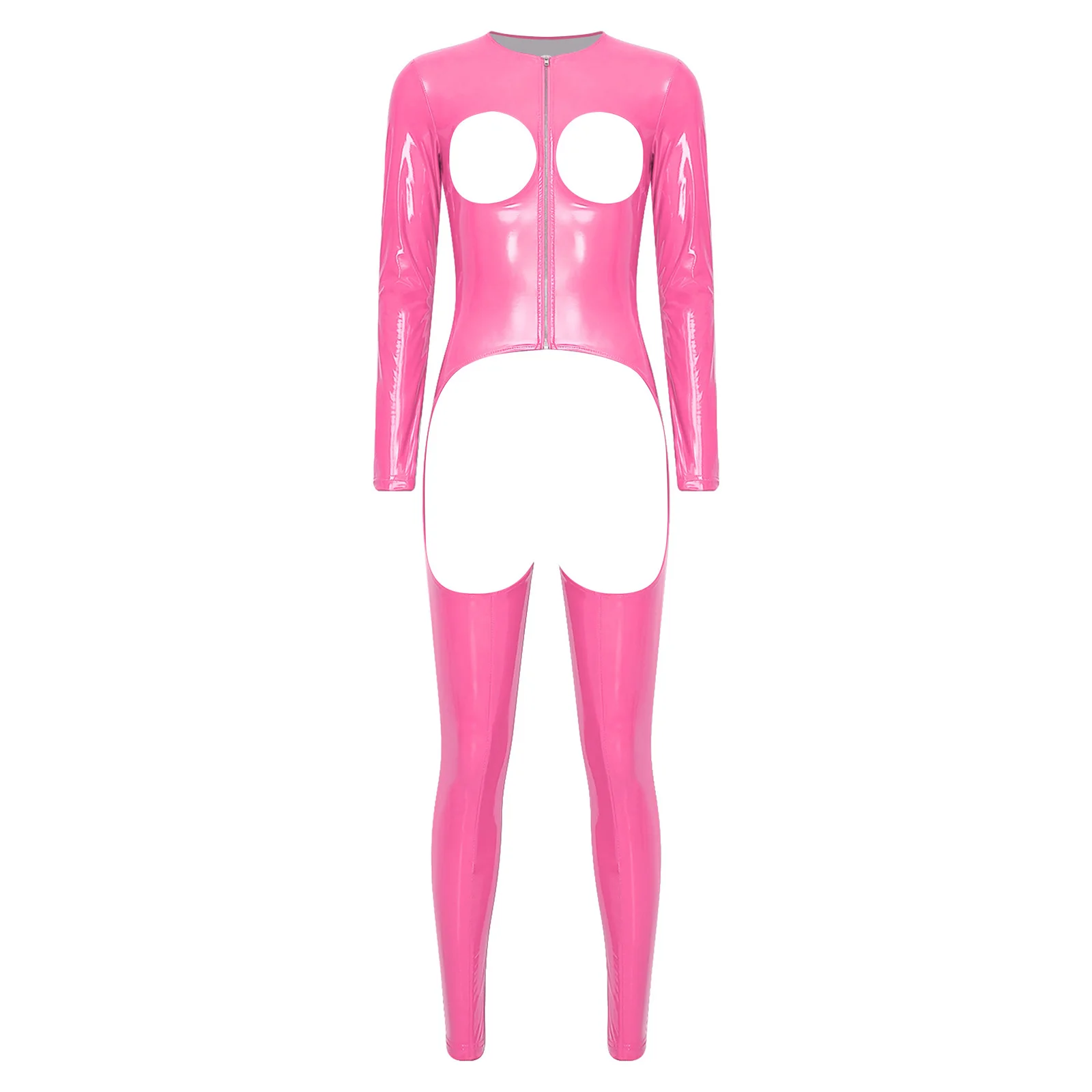 Womens Wet-look PU Leather Rompers Hollow-out Cup Crotchless Long Sleeve Front Zipper Legging Pants One-piece Jumpsuit
Womens Wet-look PU Leather Rompers Hollow-out Cup Crotchless Long Sleeve Front Zipper Legging Pants One-piece Jumpsuit