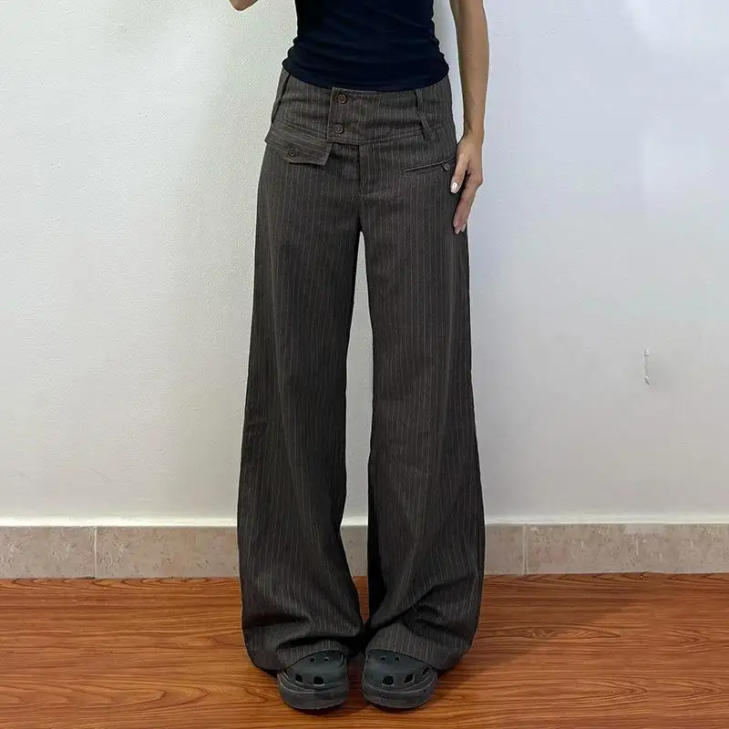 Полосатые брюки с низкой талией, закрывающие бедра, прямые брюки, длинные брюки, осенняя модная женская одежда премиум-класса, деловой костюм
Полосатые брюки с низкой талией, закрывающие бедра, прямые брюки, длинные брюки, осенняя модная женская одежда премиум-класса, деловой костюм