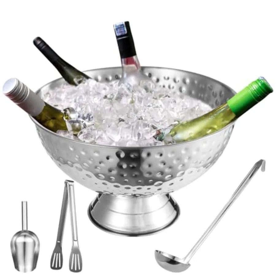 Ice Bucket Set for Champagne Bottle, Large 12L Stainless Steel Ice Bowl with Hammered Finish, Includes Scoop, Tongs and Ladle,
Ice Bucket Set for Champagne Bottle, Large 12L Stainless Steel Ice Bowl with Hammered Finish, Includes Scoop, Tongs and Ladle,