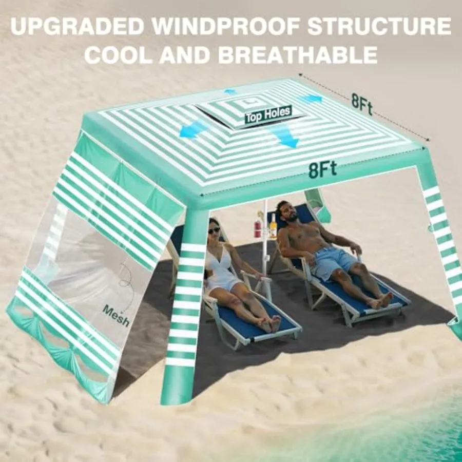 Beach Cabana for outdoor shade, polyester fabric, green and white, UPF50+ sun protection and wind resistant with cup holder
Beach Cabana for outdoor shade, polyester fabric, green and white, UPF50+ sun protection and wind resistant with cup holder