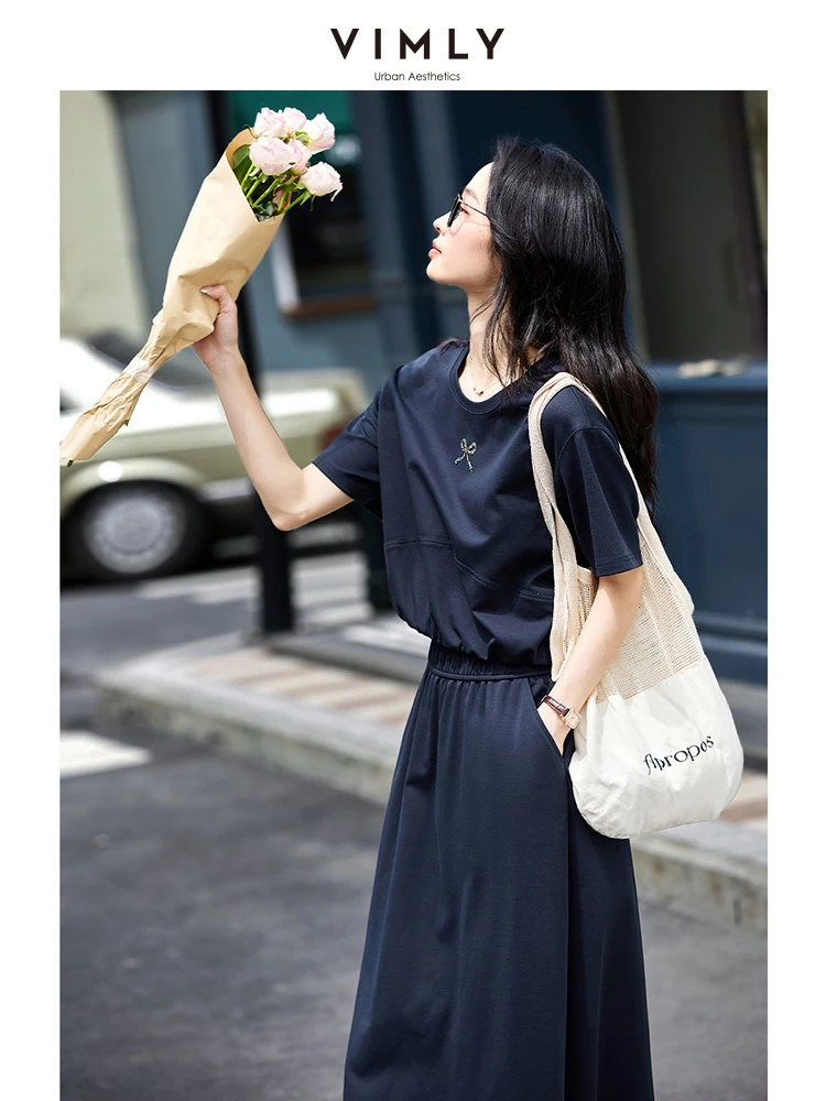 VIMLY Navy Blue Summer Women's 2025 Casual Set Knitted Bowknot Hot Diamond O-neck Thin Top Flower Bud Skirt Woman Suit A1835
VIMLY Navy Blue Summer Women's 2025 Casual Set Knitted Bowknot Hot Diamond O-neck Thin Top Flower Bud Skirt Woman Suit A1835