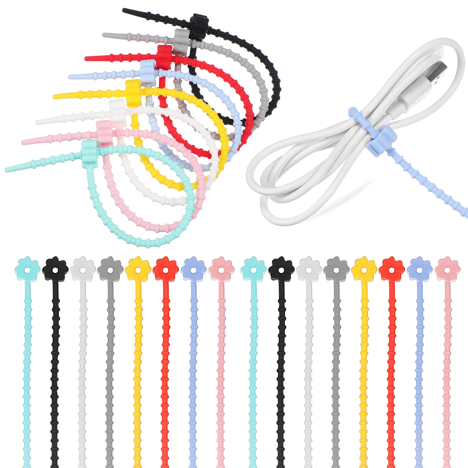 24pcs Cable Ties Wire Organizer Desk Holder Assorted Colors Reusable Flower Shape Selflocking Buckle Design Cord Ties
24pcs Cable Ties Wire Organizer Desk Holder Assorted Colors Reusable Flower Shape Selflocking Buckle Design Cord Ties