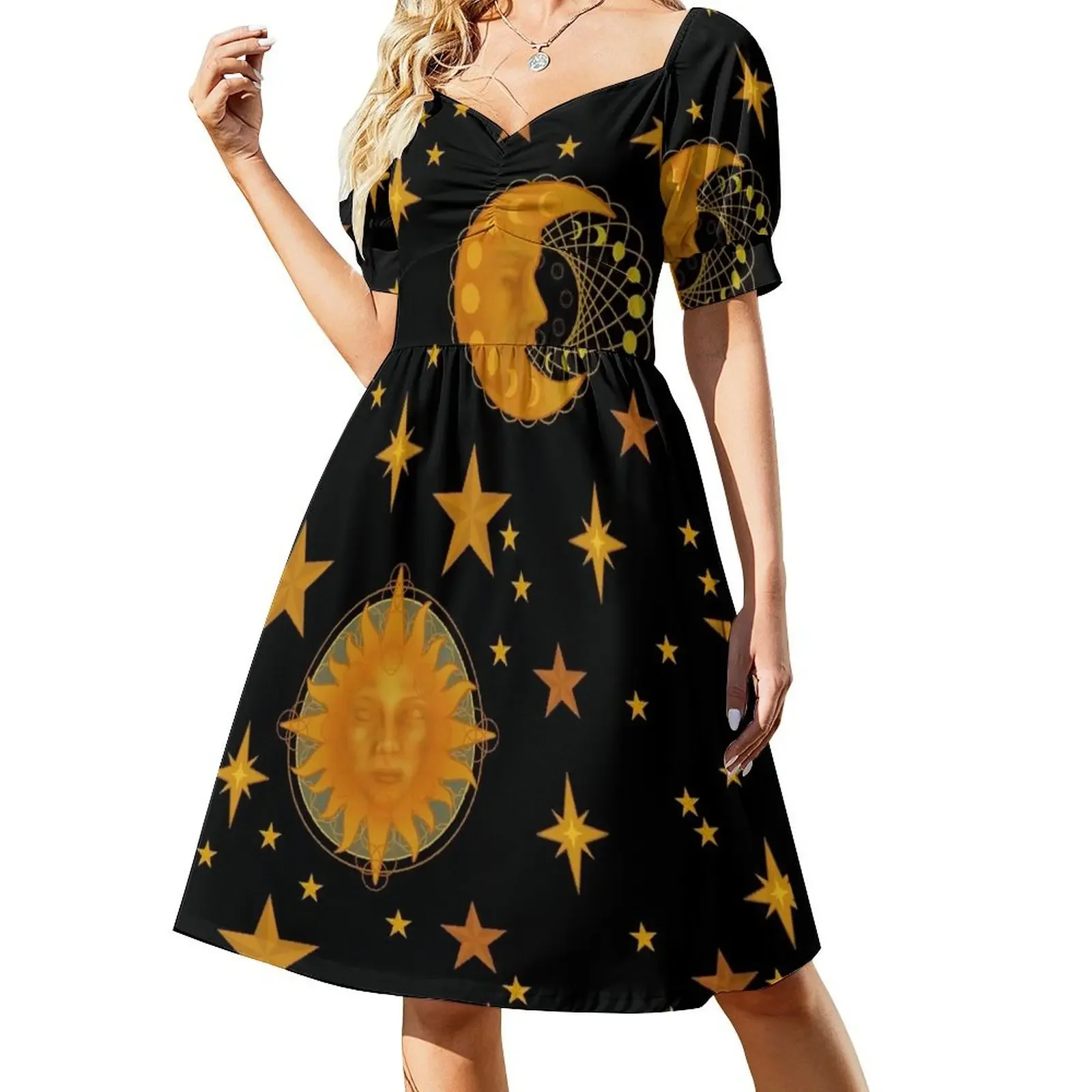 Bohemian 90's Sun and Moon Celestial Pattern Short-Sleeved Dress evening dress women Female dress beach outfits for women
Bohemian 90's Sun and Moon Celestial Pattern Short-Sleeved Dress evening dress women Female dress beach outfits for women