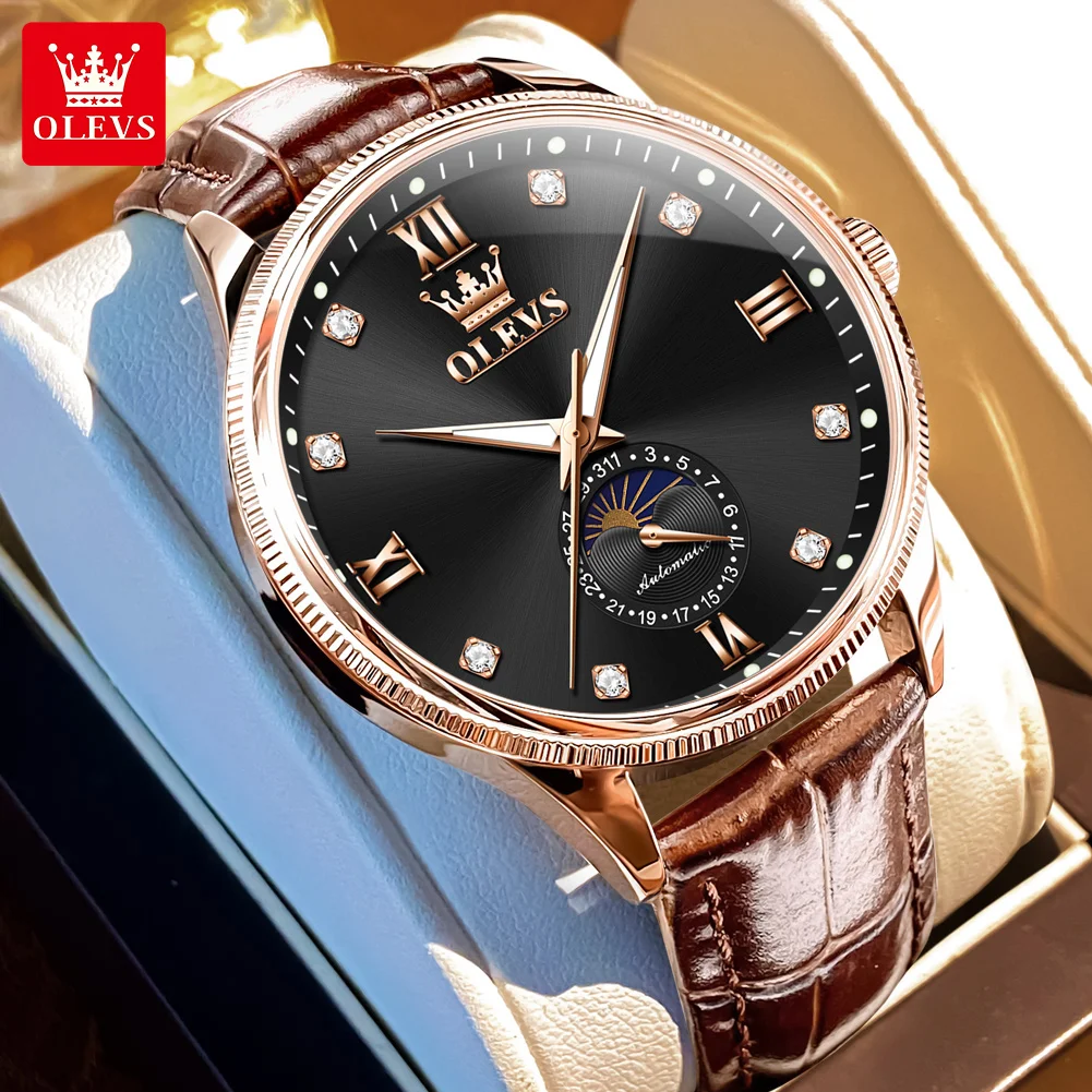 OLEVS розовое золото, черный циферблат, автоматические мужские часы, спортивные лучшие бренды, роскошные кожаные механические часы с фазой Луны, мужские часы reloj hombre
OLEVS розовое золото, черный циферблат, автоматические мужские часы, спортивные лучшие бренды, роскошные кожаные механические часы с фазой Луны, мужские часы reloj hombre