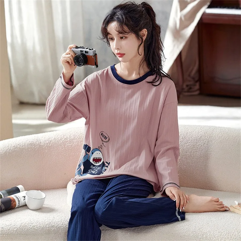 Women‘s Plus Size Pajamas Long Sleeves and Long Pants Student Loose Loungewear Cartoon Dinosaur Stripe Print Sleepwear 2PCS/Set
Women‘s Plus Size Pajamas Long Sleeves and Long Pants Student Loose Loungewear Cartoon Dinosaur Stripe Print Sleepwear 2PCS/Set