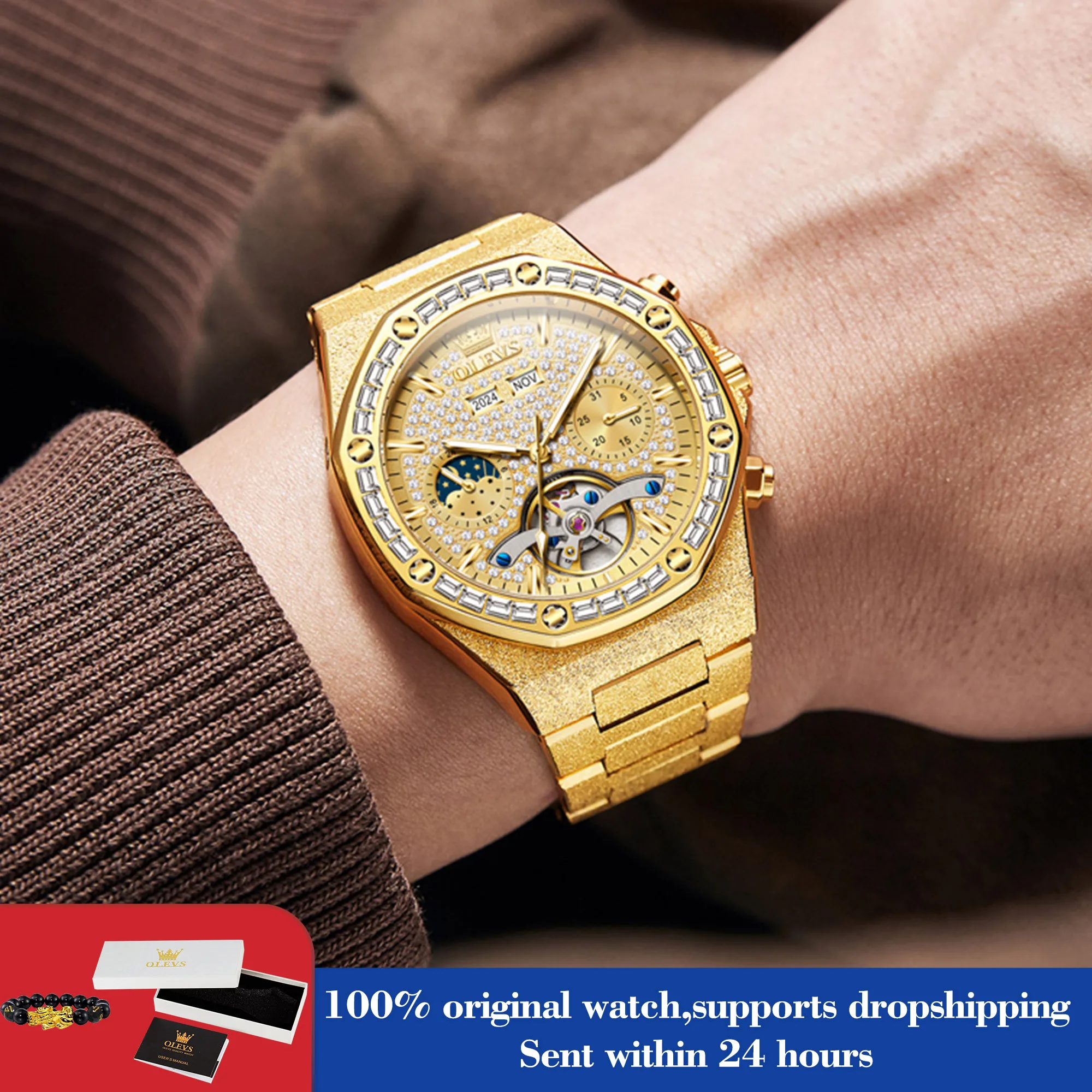 OLEVS 9805 Мужские часы Роскошные классические полые скелетоны с бриллиантами Водонепроницаемые мужские ручные часы Механические часы с фазой Луны и датой для мужчин
OLEVS 9805 Мужские часы Роскошные классические полые скелетоны с бриллиантами Водонепроницаемые мужские ручные часы Механические часы с фазой Луны и датой для мужчин