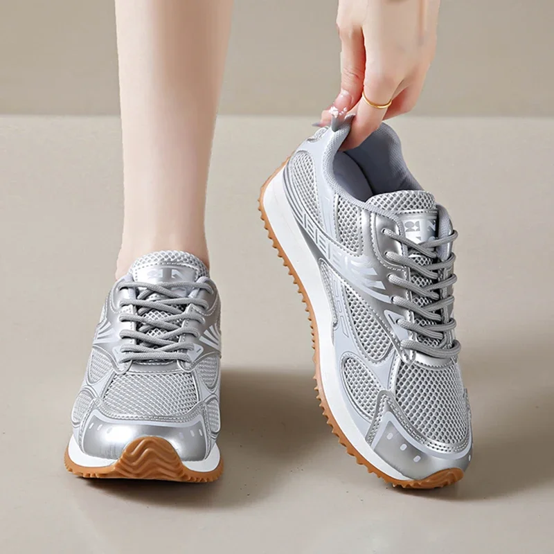 Women's Sneakers Fashion Breathable Mesh Women Shoes Sliver Thick Bottom Sneakers Vulcanized Shoes Comfy Lace Up Tennis Shoes 
Women's Sneakers Fashion Breathable Mesh Women Shoes Sliver Thick Bottom Sneakers Vulcanized Shoes Comfy Lace Up Tennis Shoes