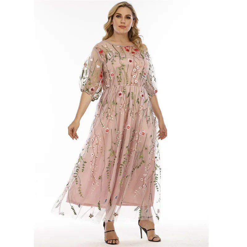 Mesh Floral Embroidery Abaya Muslim Fashion Long Maxi Dress Half Sleeve Holiday Beach Party Prom Evening Kaftan Gown Vestido 4XL
Mesh Floral Embroidery Abaya Muslim Fashion Long Maxi Dress Half Sleeve Holiday Beach Party Prom Evening Kaftan Gown Vestido 4XL