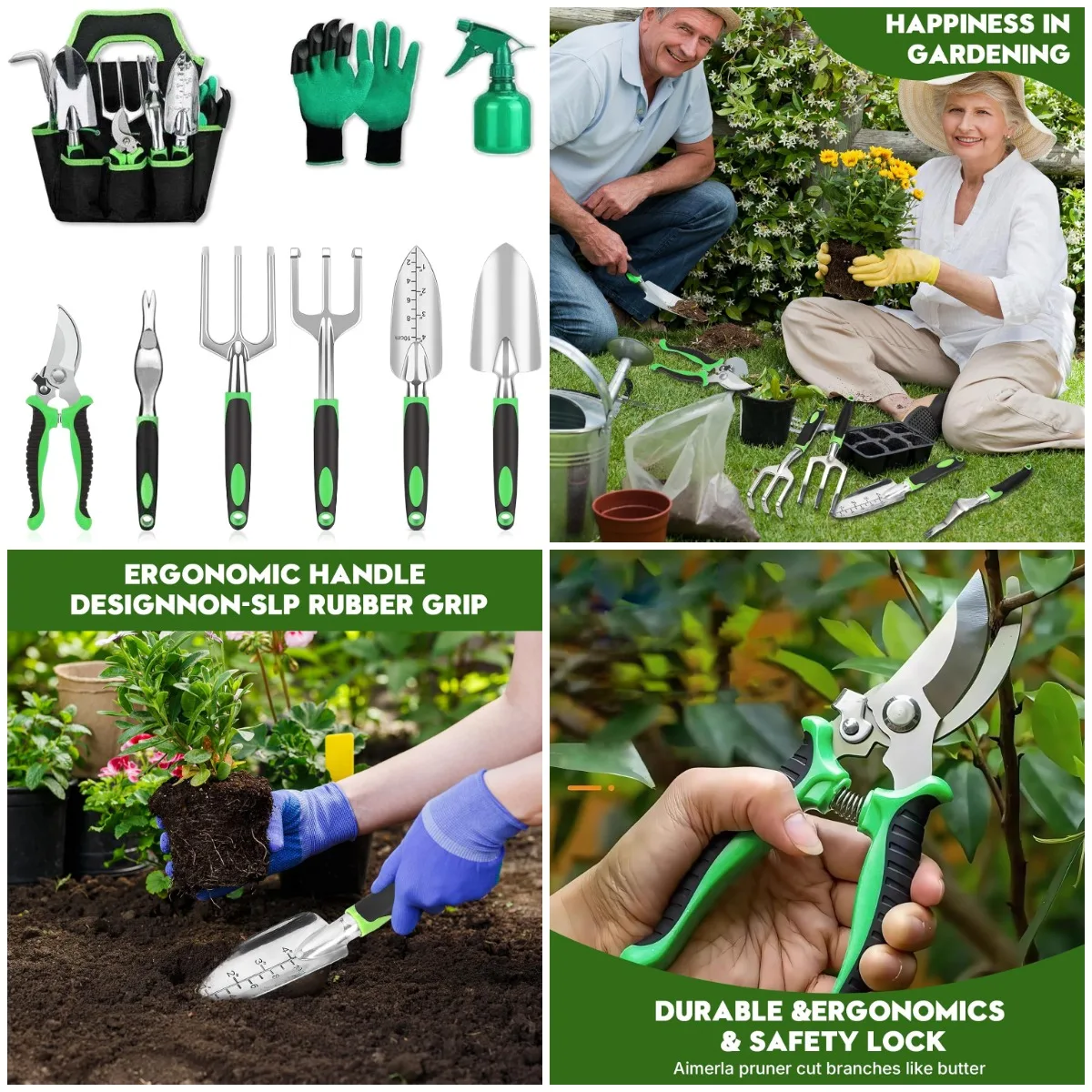 Сверхмощный садовый набор из 9 предметов с эргономичными ручками и сумкой для инструментов
Сверхмощный садовый набор из 9 предметов с эргономичными ручками и сумкой для инструментов