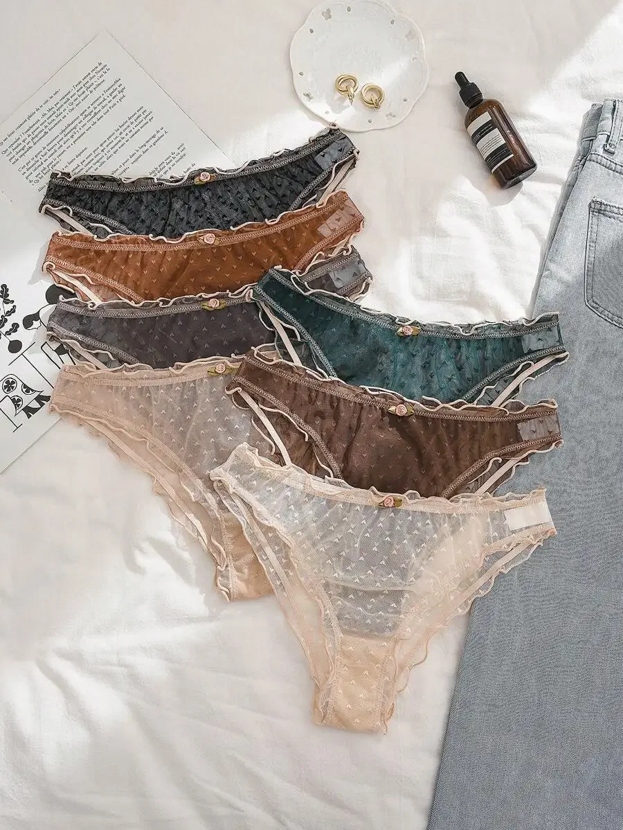 Women Lace Floral Triangle Panties With Flower Detail Pack Of 7
Women Lace Floral Triangle Panties With Flower Detail Pack Of 7