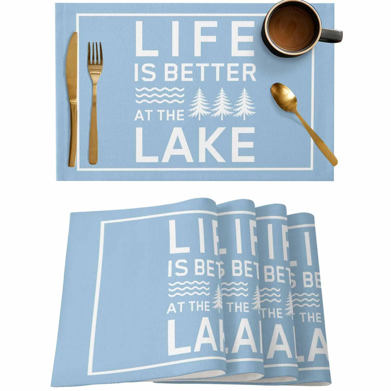 4/6 Pcs Blue LIFE IS BETTER AT THE LAKE Placemat Wedding Party Dining Decor Linen Table Mat Kitchen Accessories
4/6 Pcs Blue LIFE IS BETTER AT THE LAKE Placemat Wedding Party Dining Decor Linen Table Mat Kitchen Accessories