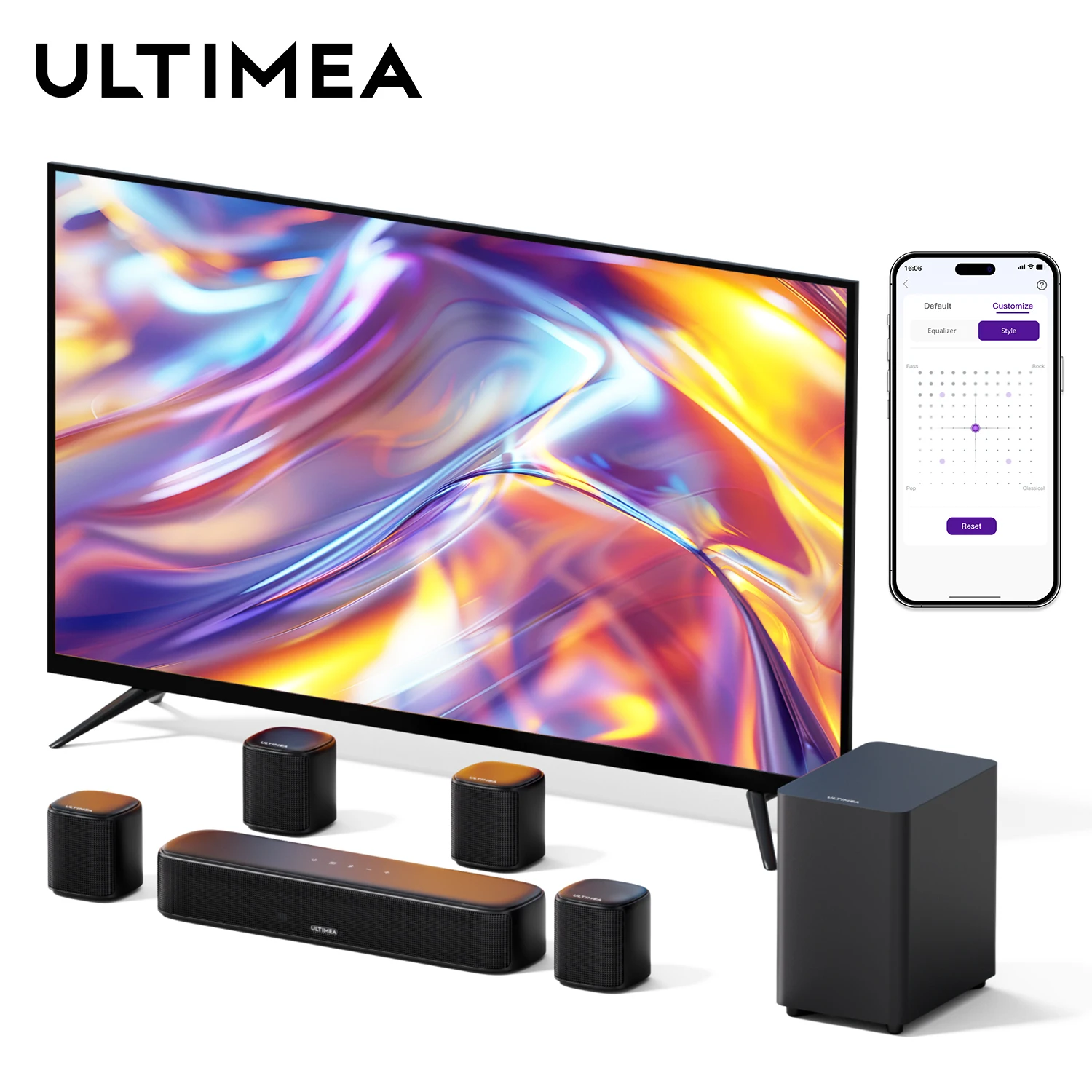 7.1-канальная виртуальная звуковая панель ULTIMEA, звуковая панель для Smart TV с 4 динамиками объемного звука, система объемного звучания, управление через приложение
7.1-канальная виртуальная звуковая панель ULTIMEA, звуковая панель для Smart TV с 4 динамиками объемного звука, система объемного звучания, управление через приложение