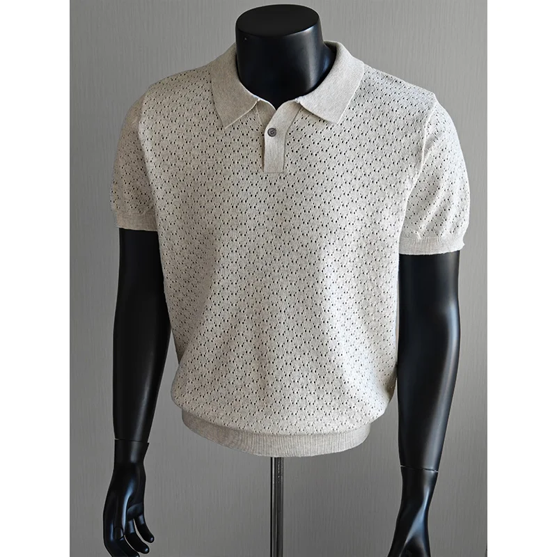 Summer Hollow Out Ice Silk Lapel Knitted Polo Shirt Luxury Breathable Casual Business T-shirt Street Wear Social Base Shirt Tee
Summer Hollow Out Ice Silk Lapel Knitted Polo Shirt Luxury Breathable Casual Business T-shirt Street Wear Social Base Shirt Tee