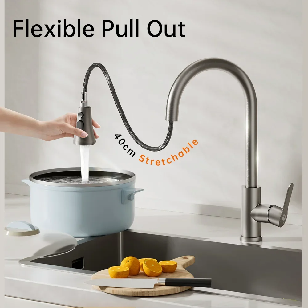 304 Stainless Steel Kitchen Faucet Pull Out Single Hole Hot and Cold Water Tap Deck Mounted Sink Mixer Faucet
304 Stainless Steel Kitchen Faucet Pull Out Single Hole Hot and Cold Water Tap Deck Mounted Sink Mixer Faucet