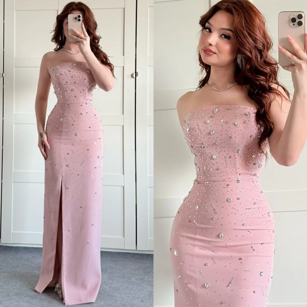 Customized Simple Pink Jersey Evening Dresses Classic Strapless Sleeveless Homecoming Dresses Soft Special Occasion Gowns
Customized Simple Pink Jersey Evening Dresses Classic Strapless Sleeveless Homecoming Dresses Soft Special Occasion Gowns
