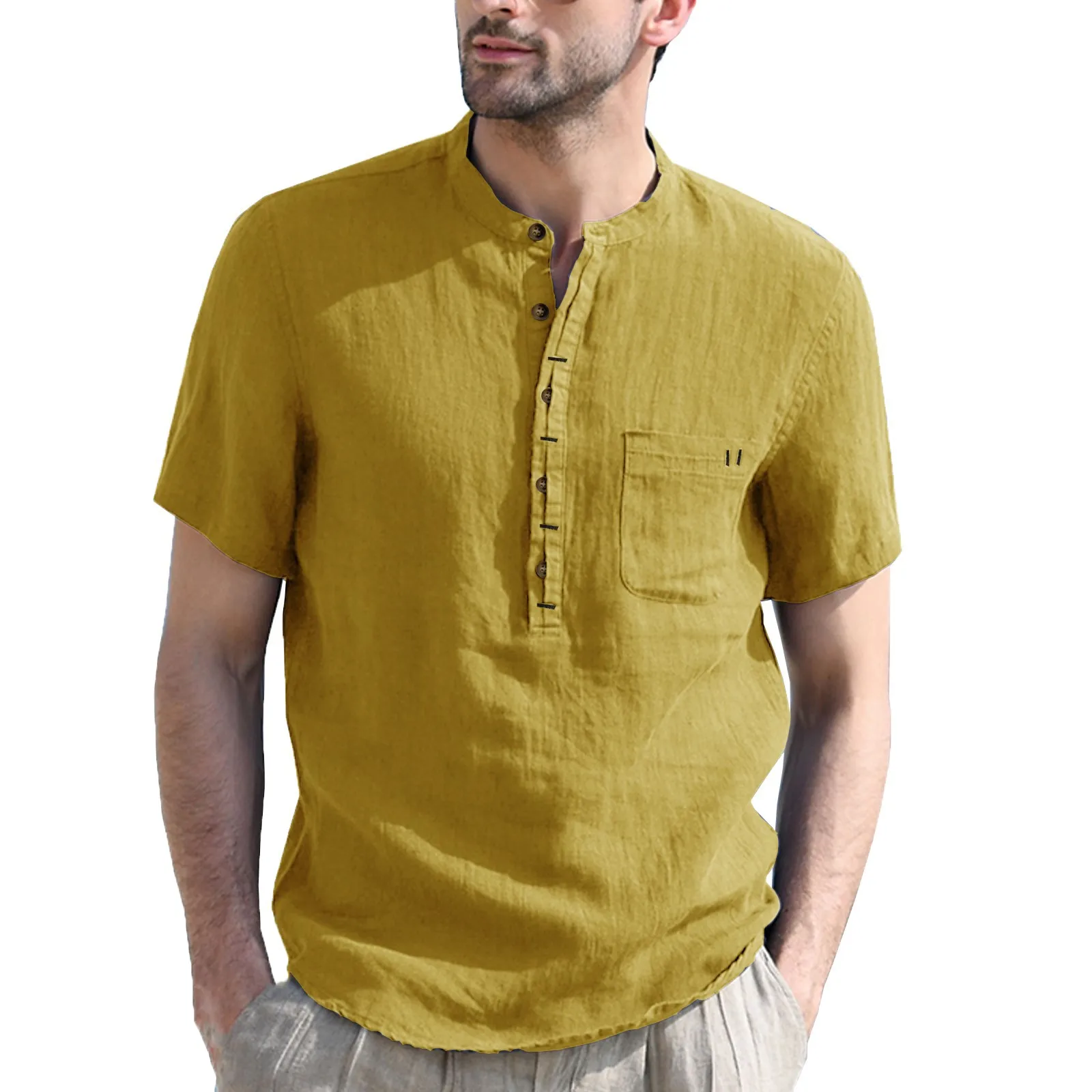 2022 Men Cotton Linen Shirts Loose Tops Solid Top Casual Stand Collar Pockets Short Sleeve Baggy Buttons Beach Hawaiian Shirts
2022 Men Cotton Linen Shirts Loose Tops Solid Top Casual Stand Collar Pockets Short Sleeve Baggy Buttons Beach Hawaiian Shirts