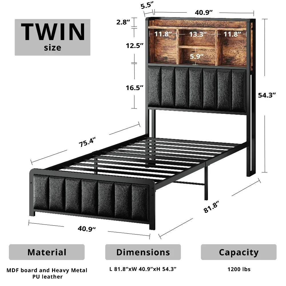 Kids Platform Metal Bed Frame with RGB Lights & Charging Station & Bookcase Storage, Twin Bed Frame with PU Leather Headboard
Kids Platform Metal Bed Frame with RGB Lights & Charging Station & Bookcase Storage, Twin Bed Frame with PU Leather Headboard