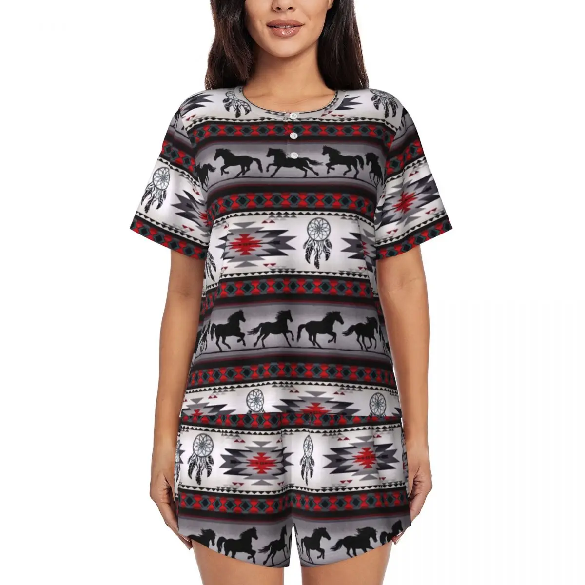 Womens Navajo Aztec Tribal Horse Pattern Pajamas Set Custom Print 2 Piece Pjs Sets Short Sleeve Sleepwear Loungewear
Womens Navajo Aztec Tribal Horse Pattern Pajamas Set Custom Print 2 Piece Pjs Sets Short Sleeve Sleepwear Loungewear