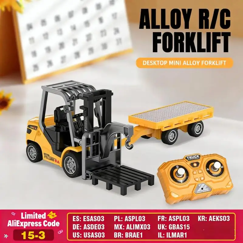 1/64 2.4G RC Mini Alloy Forklift With Trailer Desktop Game Full-scale APP Remote Control Engineering Lift Truck Kids Toys Gifts
1/64 2.4G RC Mini Alloy Forklift With Trailer Desktop Game Full-scale APP Remote Control Engineering Lift Truck Kids Toys Gifts