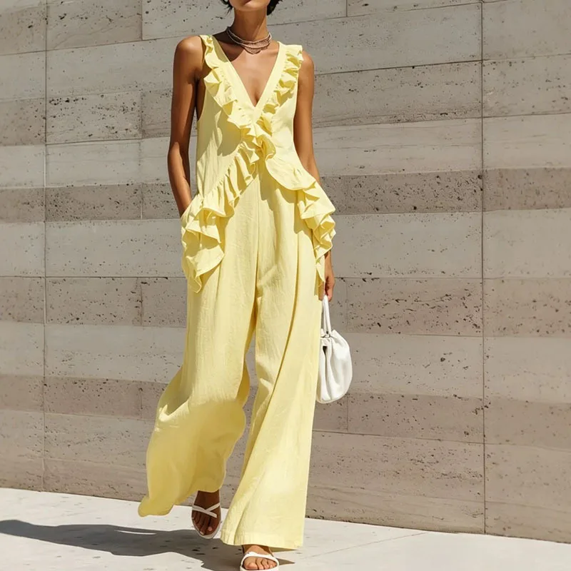 Women Casual Resort Style Sleeveless One Piece Pants Rompers V-Neck Solid Color Jumpsuit
Women Casual Resort Style Sleeveless One Piece Pants Rompers V-Neck Solid Color Jumpsuit