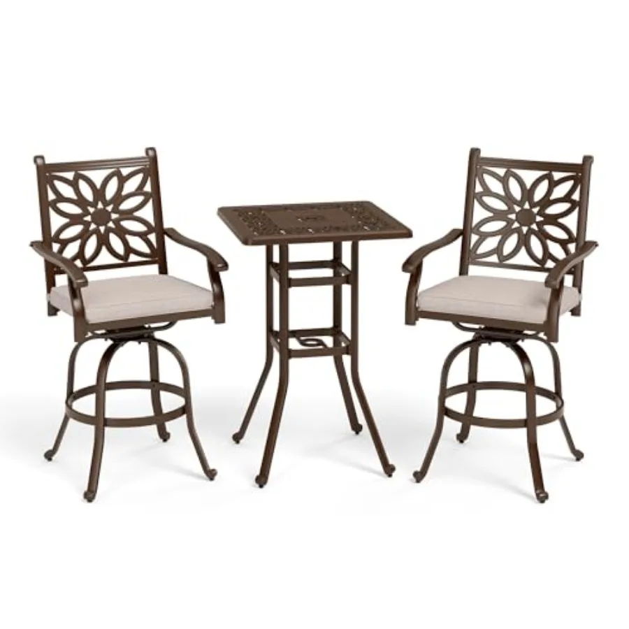 3 Pieces Cast Aluminum Patio Bar Set, Square Outdoor Bar Table and 2 Swivel Bar Counter Height Chairs Set, Modern Patio Pub Bis
3 Pieces Cast Aluminum Patio Bar Set, Square Outdoor Bar Table and 2 Swivel Bar Counter Height Chairs Set, Modern Patio Pub Bis